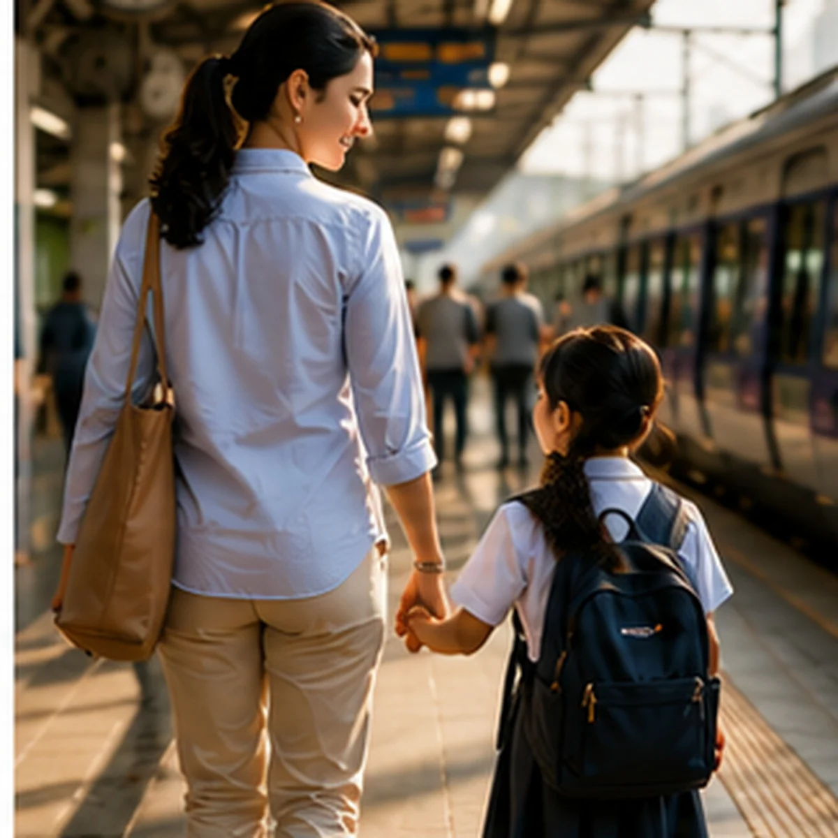 A father and daughter walking to Ambivli Station, representing Sahi Connectivity