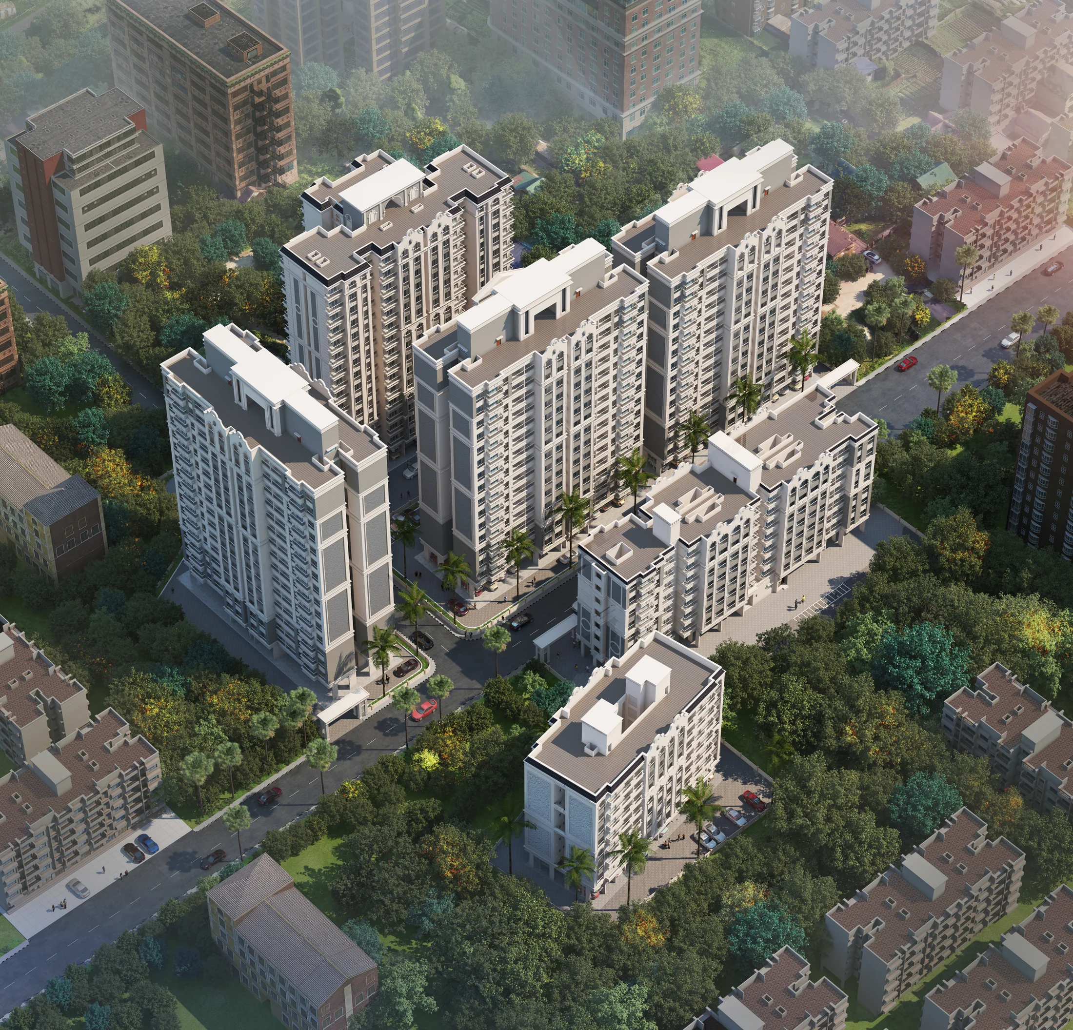 Aerial architectural render of the complete Mangeshi Universe residential development